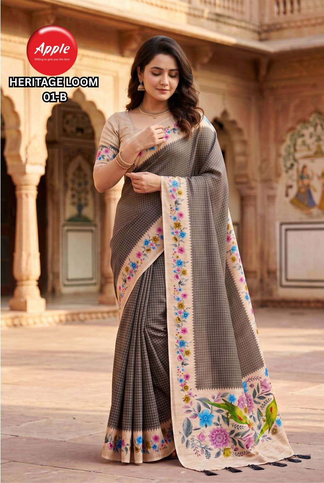 APPLE HERITAGE LOOM VOL 1 SOFT SILK FABRIC WITH BEAUTIFUL CHECK PATTEN ON SAREE BEST RATE